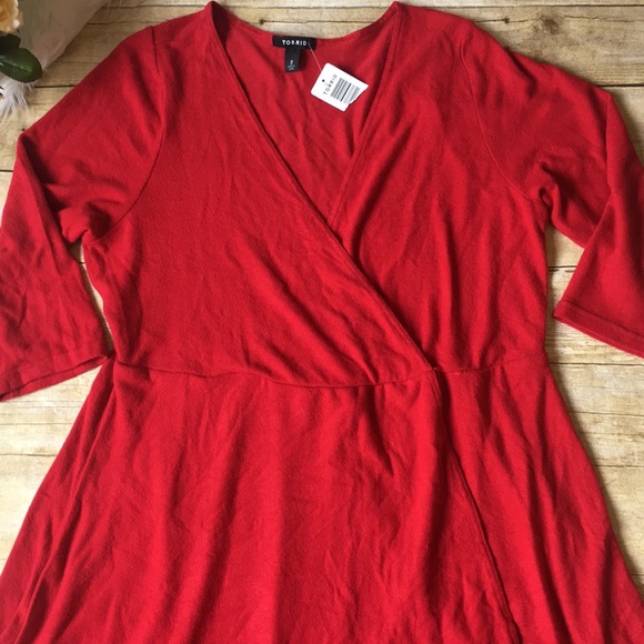 NWOT Torrid Faux Wrap Red Dress Size 2X - Picture 4 of 8